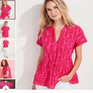 Vineyard Vines Pink and Red painted Palm tiered Top size Medium Tassel